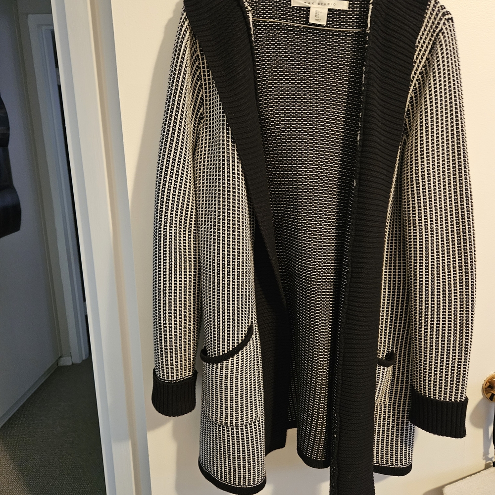 Max Studio Navy  and White Knit Cardigan